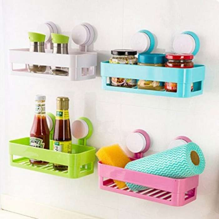New Bathroom Corner Shelf Suction Rack Organizer Cup Storage Shower Wall Basket